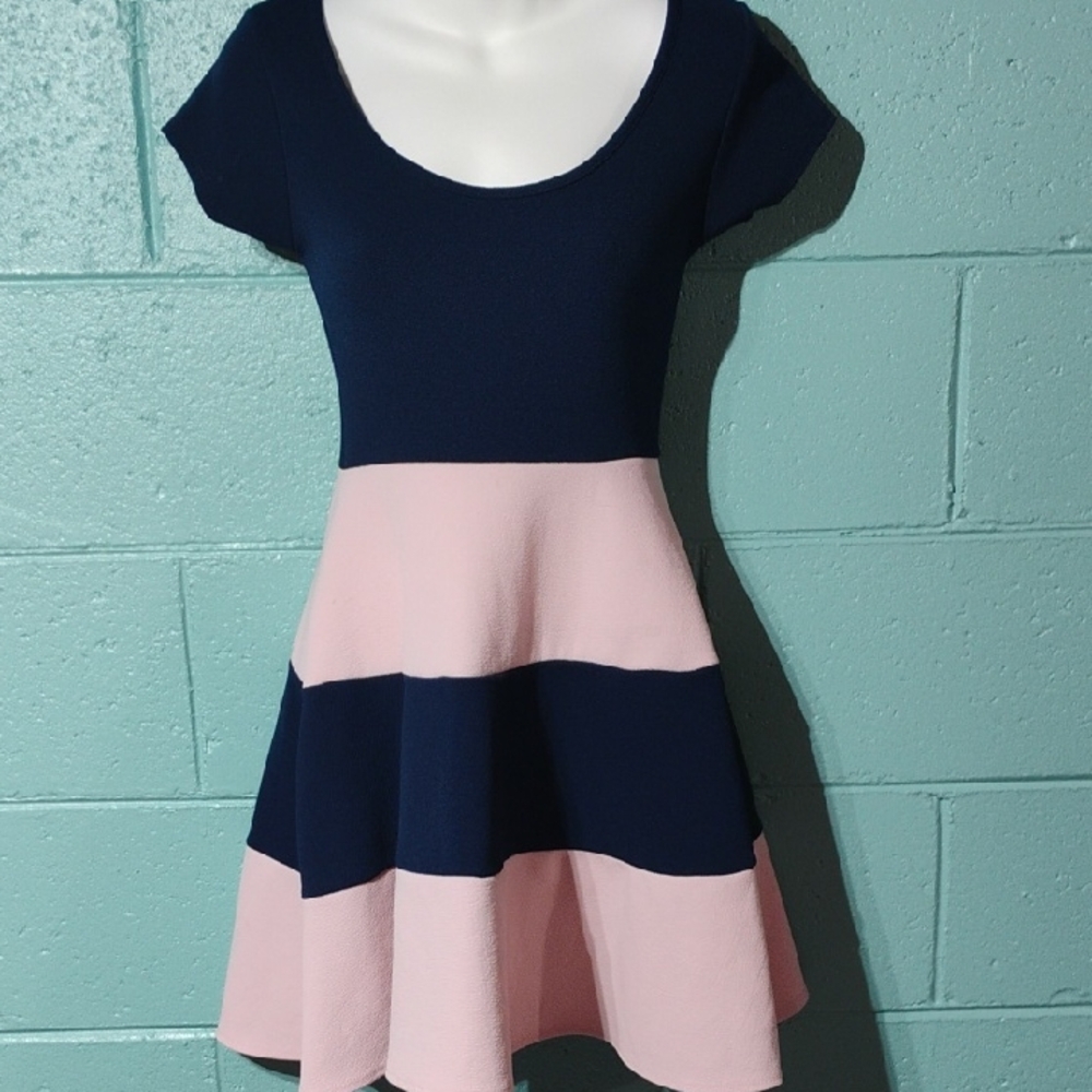 Navy and Pink Flared Mini Dress